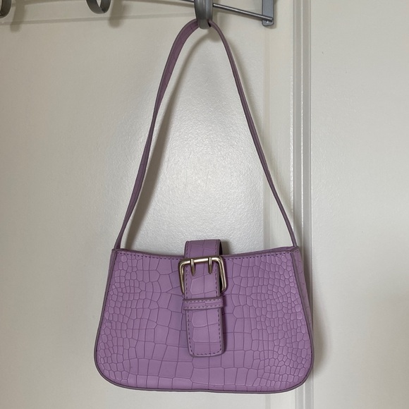 PrettyLittleThing Lilac Croc Buckle Front Shoulder Bag | Purple Purse - Picture 5 of 15